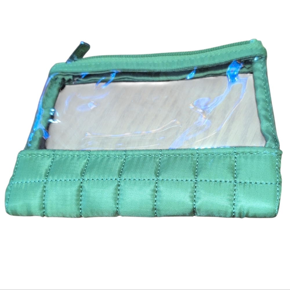 Lug Green Quilted Cosmetic Makeup Bag Clear Window Travel Organizer Zip Pouch